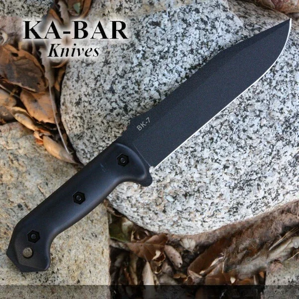 KA-BAR BK7 Combat Utility Fixed Blade Knife with Nylon Sheath, Large 8Cr13Mov Blade Durable GFN Handle Hunting Tactical Knives