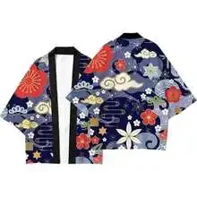 Trendy 3D Orange Flower Pattern Japanese Kimono Haori Casual Loose Open Front Coat Summer Casual Breathable Unisex Tops