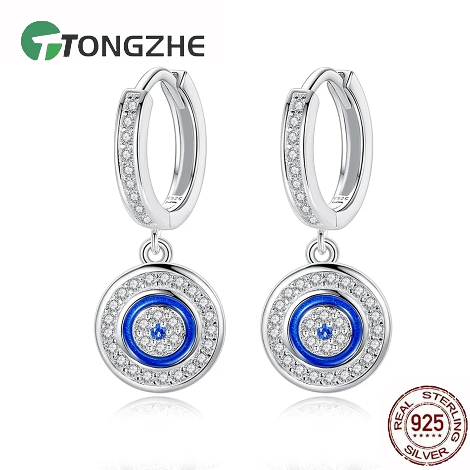 

TONGZHE 925 Sterling SIlver Luck Evil Eye Statement Earrings Women Handmade Drop Earrings Crystal Dangle Earrings Fine Jewelry