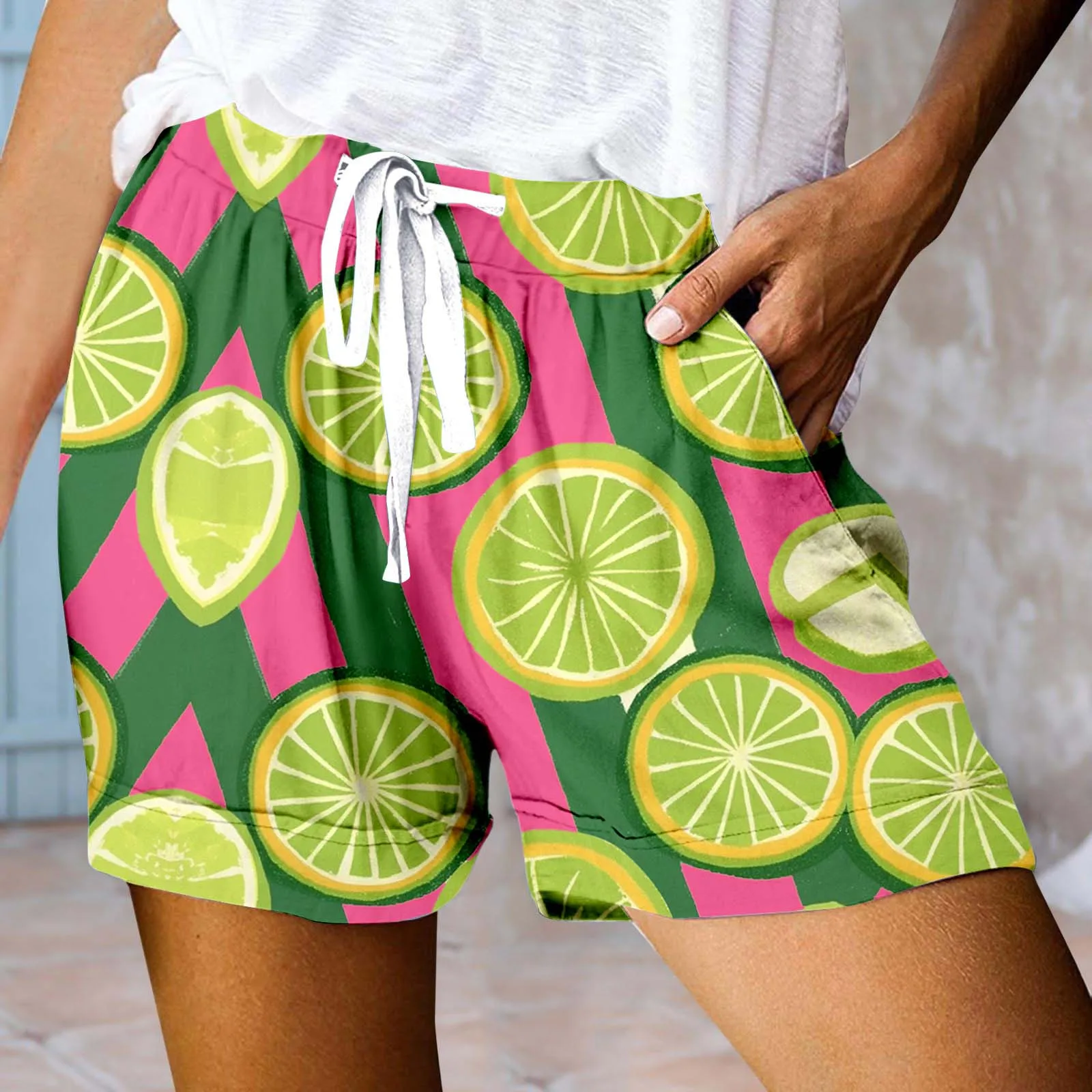 

2025 Fruit Print Drawstring Women's Beach Shorts Swim Trunks Elastic Waist 3D Print Breathable Short Streetwear Spandex Shorts