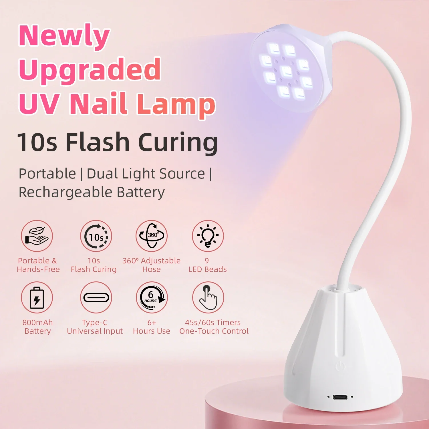 DianaBeauty 18W โคมไฟเล็บเครื่องเป่าเล็บ LED UV Lamp 360 °   การตรวจจับอัตโนมัติแบบชาร์จไฟได้ระบบควบคุมแบบสัมผัสเครื่องมือเล็บแสงเล็บแห้งเร็ว