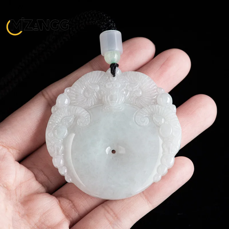 Natural A-goods Jadeite Three Sheep Peace Buckle Pendant Hand-carved Fashion Luxury Jade Necklaces Men and Women Lucky Amulet