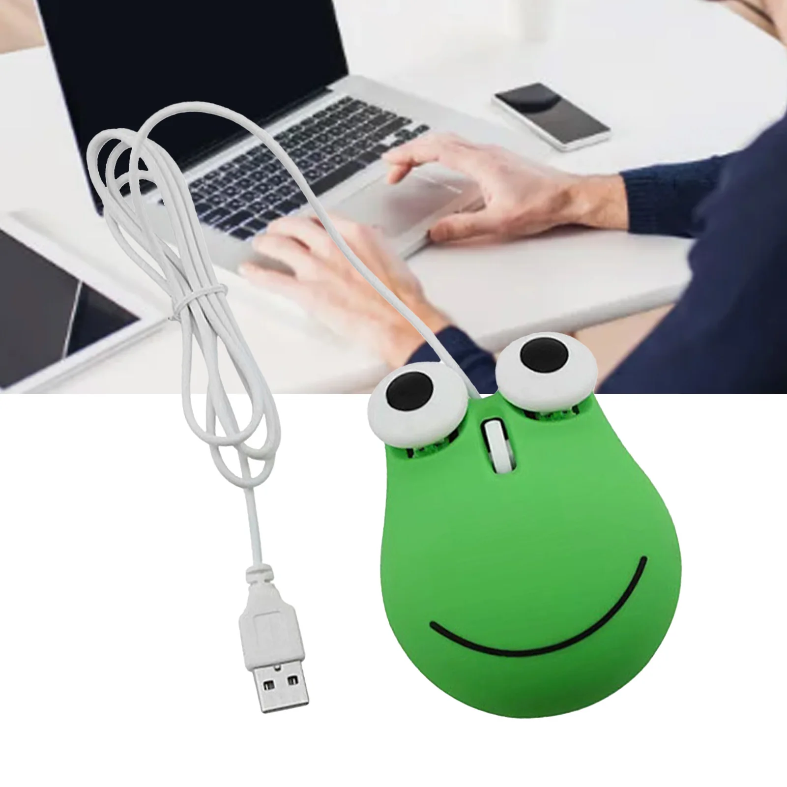 USB Wired Cute Mouse for Kids Ergonomic Design Animal Green Frog Shape Corded Computer Mouse for Laptop PC Wired Cute Mouse