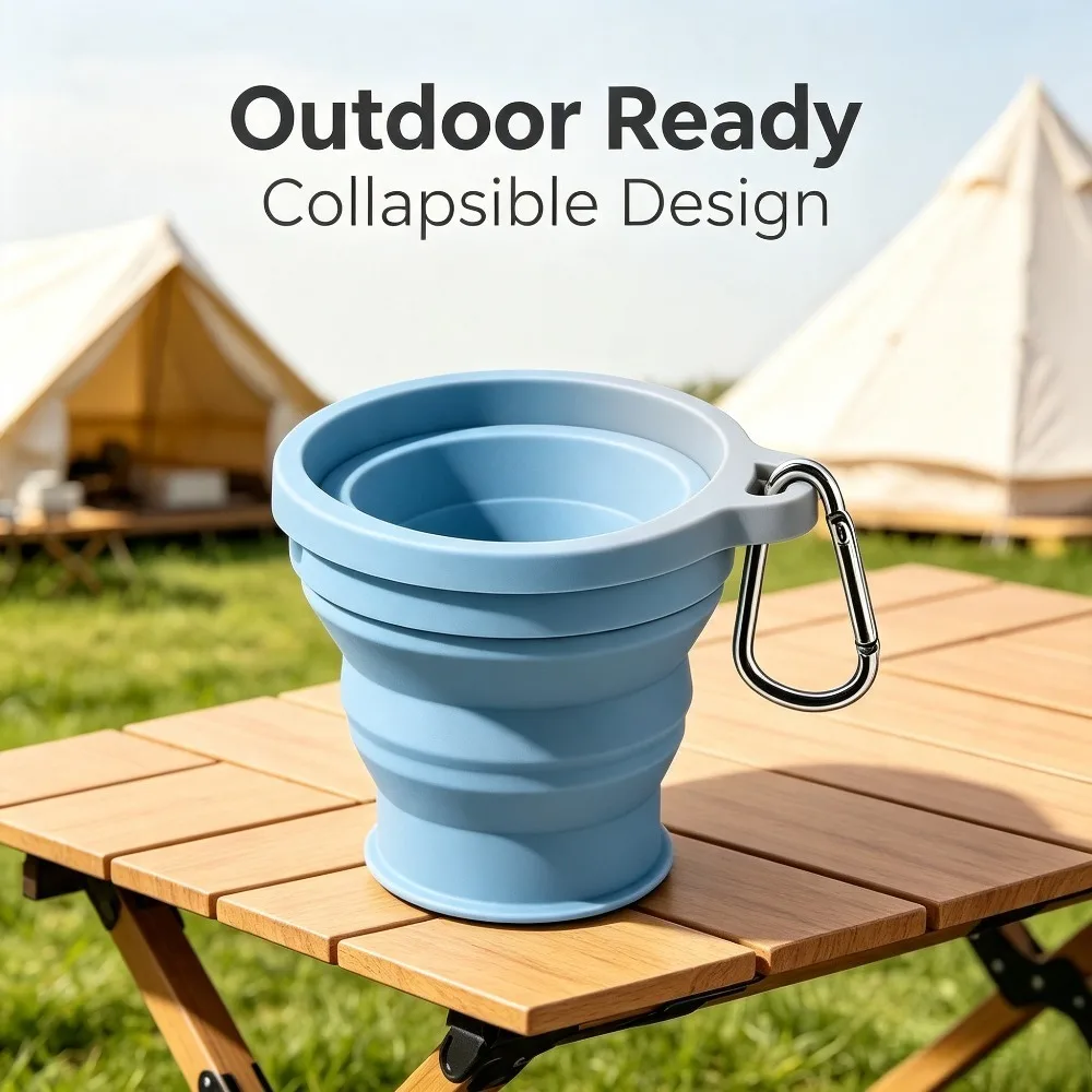 180ml Silicone Folding Water Cup Portable Travel Collapsible Cup with LidCarabiner Outdoor Camping Fold‑able Drinking Mug