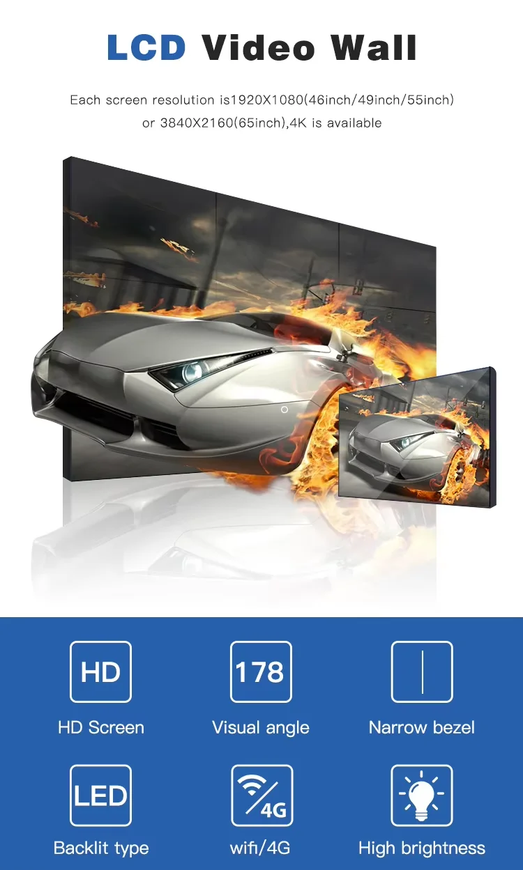 Produttore Buon Prezzo 46 pollici ultra stretto 3,5 mm lunetta 2x2 schermo di giunzione video parete LCD HD 3x3 per interni