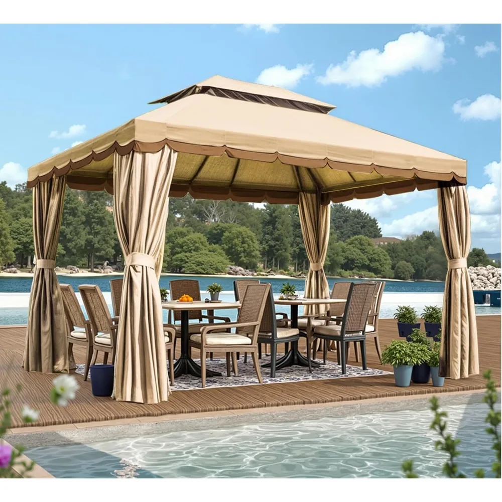 

10x13 Outdoor Gazebo for Patio, Gazebo Canopy Tent with Mosquito Netting & Curtains, Party Tent Shelter with Waterproof Sunshade