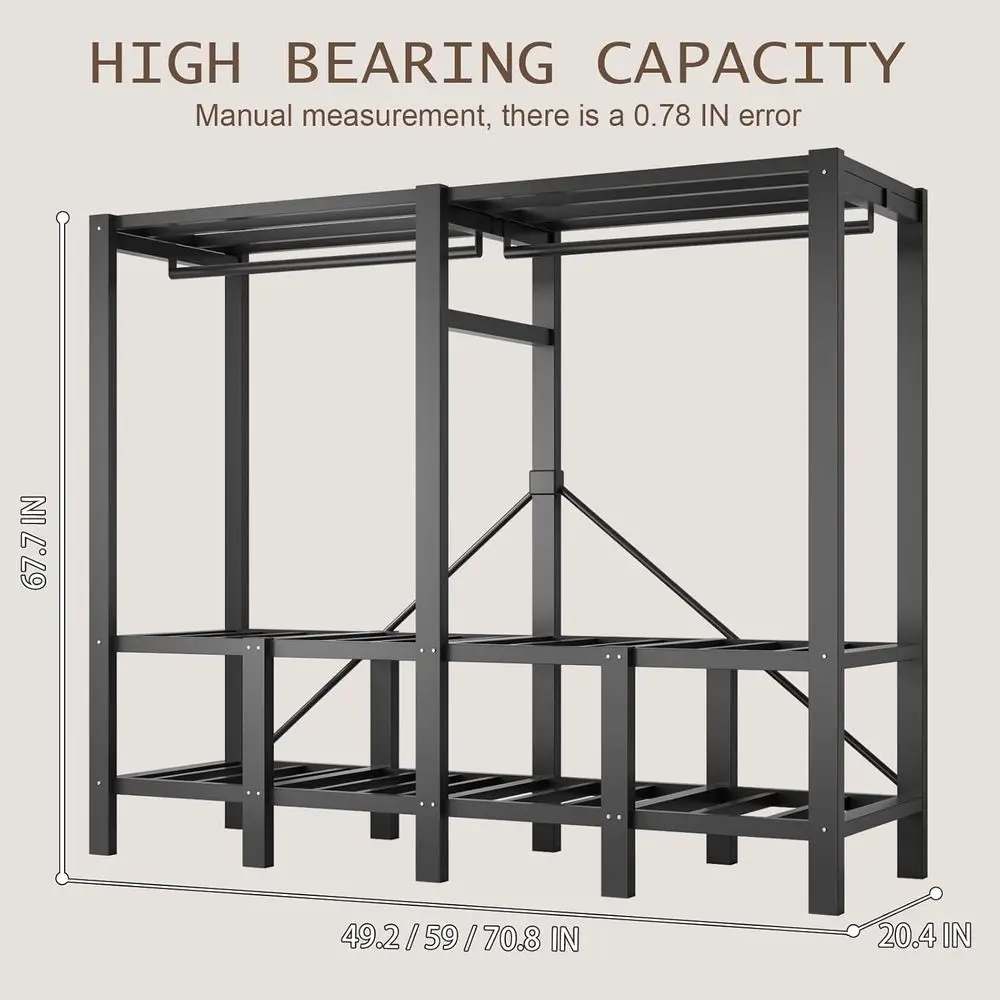 Durable Heavy-Duty Double Rod Portable Wardrobe with Cover, Up to 1000 lbs Capacity, Gray view 3