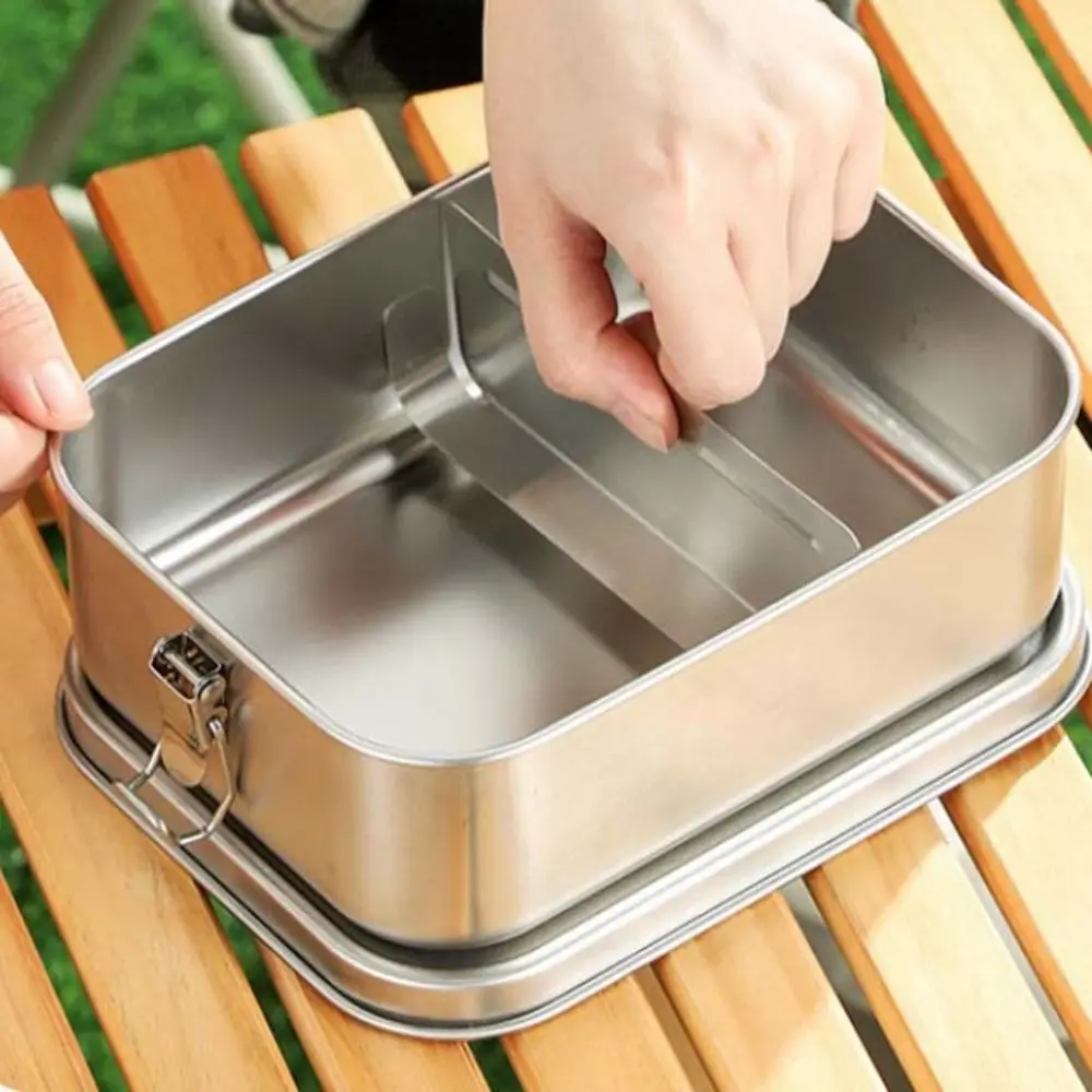 

Rectangular 304 Stainless Steel Lunch Box Separated with Sealing Strip Food Container Leakproof Removable Partitions