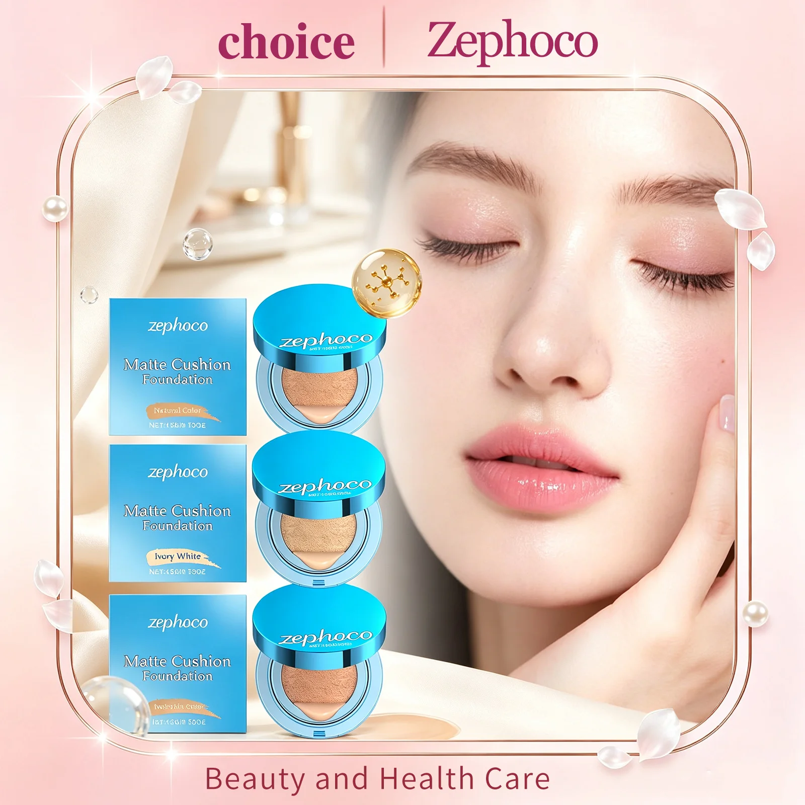 Matte Air Cushion Foundation CC Cream Waterproof Oil‑Control Concealer Thin Non‑Stuck Makeup Cover Blemishes Natural Base Makeup