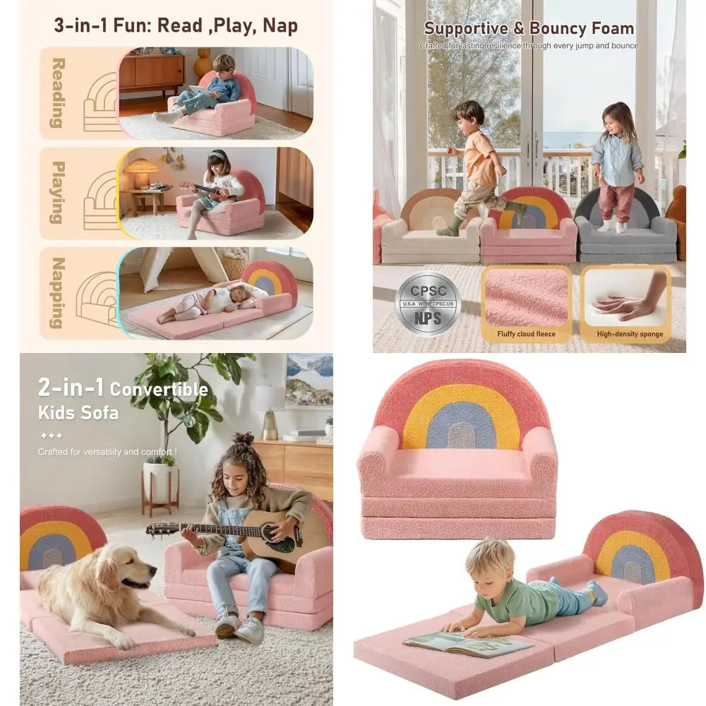 

Wide Toddler Couch, 2-in-1 Convertible Sofa to Lounger, Comfortable Kids Furniture for Playroom, Perfect Gift for Boys & Girls,