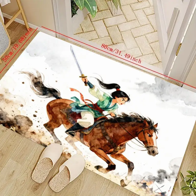 

1 шт., коврик для верховой езды принцессы воина в стиле Мулан, яркий акварельный коврик для девочек в стиле аниме, коврик для боевой сцены, нескользящий, моющийся