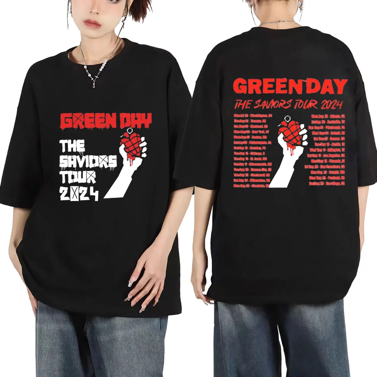 

Green Day Band The Saviors Tour 2024 Graphic T Shirts Men Women Hip Hop Punk Rock T-shirts Summer Fashion Casual Cotton T-shirt