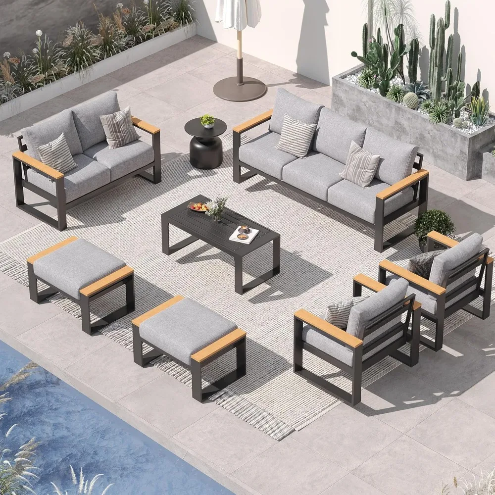 

Aluminum Patio Furniture Set, 7 Piece Modern Outdoor Furniture with 6 inch Cushion, Metal Patio Sectional