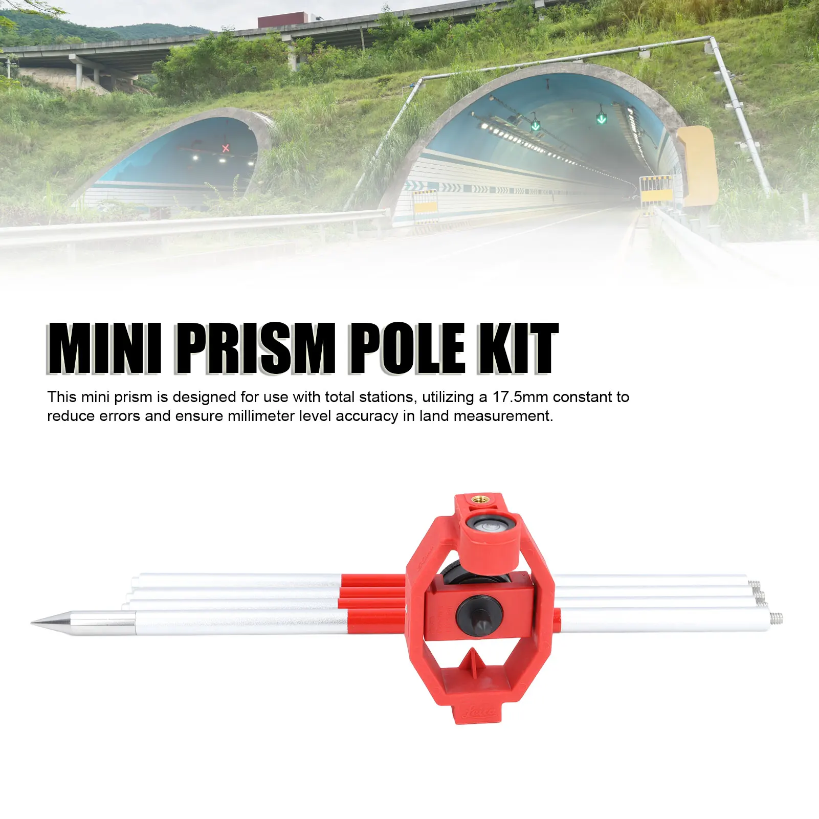 

ADS101 Total Station Surveying Prism 25.4mm Effective Diameter 17.5mm Constant Survey Mini Prism with 4 Poles for Topcon