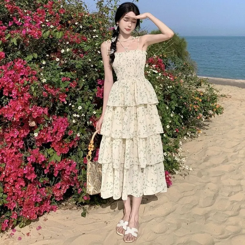 Y2k Fairycore White Graduation Dress Women Korean Style One Piece Slip Floral Dresses Vintage Long Prom Vestidos Summer