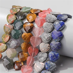 Natural Heart Shape Stone Bead 15mm Faceted Love Amethysts Quartzs Jaspers Beads For DIY Necklace Bracelets Earrings Accessories