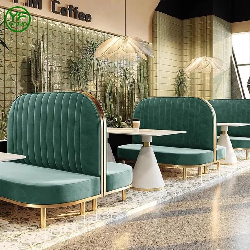 Wholesale Custom Luxury Booth Sofa  Restaurant Furniture Stainless Steel Base Booth Seating Sets for Hotel Cafe