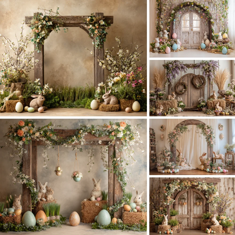 

Photography Background Spring Easter Boho Arch Floral Eggs Kids Birthday Cake Smash Portrait Decor Backdrop Photo Studio