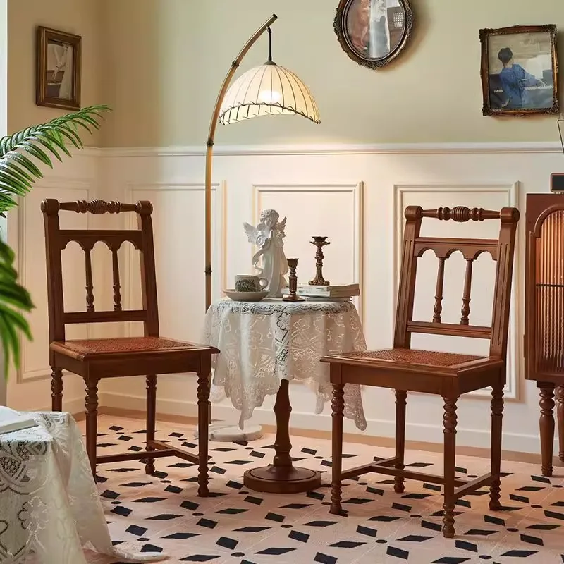 

Vintage Rattan Solid Wood Dining Chair Restaurant Hotel Roman Chair