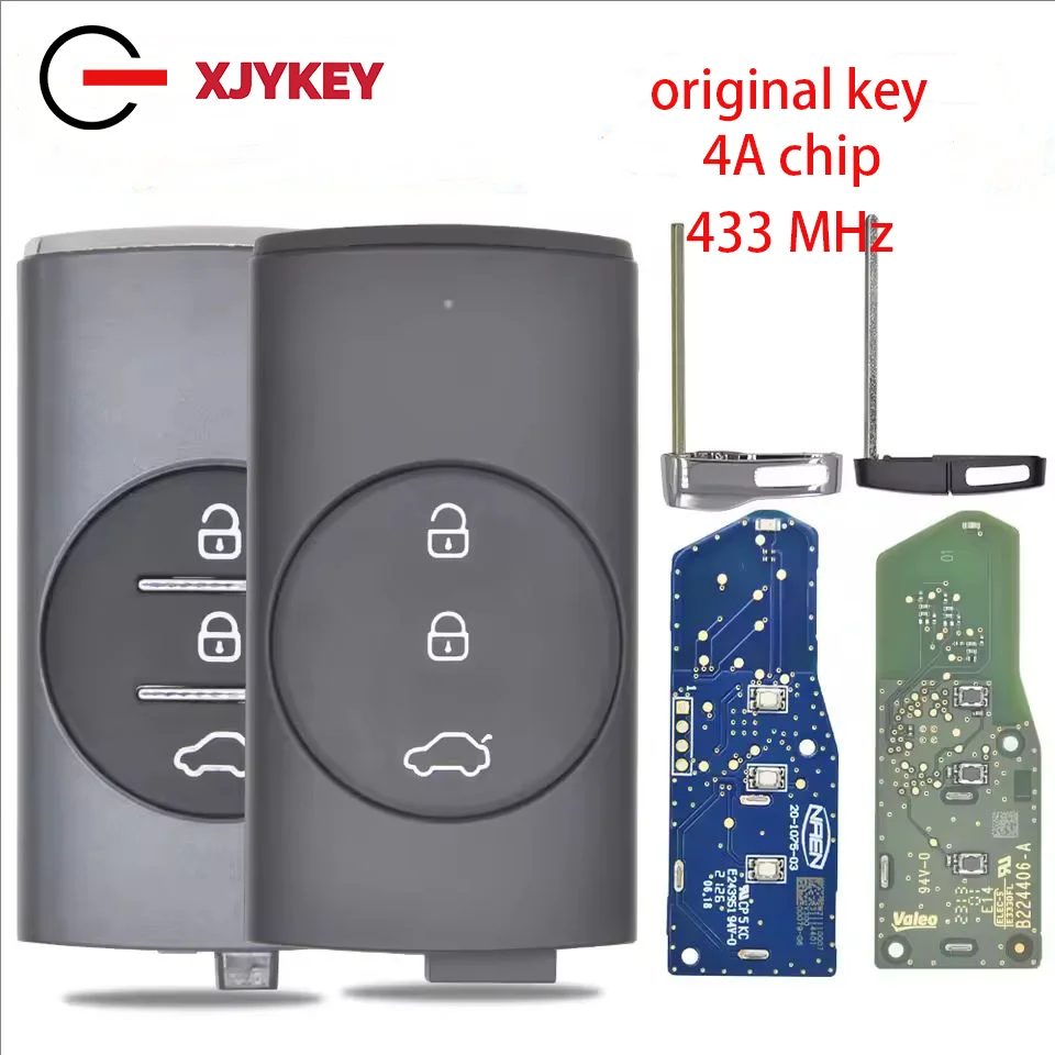 

XJY Car Remote Control Key For Chery Tiggo 7 Plus 8 Plus 4A Chip 433MHz Original Proximity Card With Blade