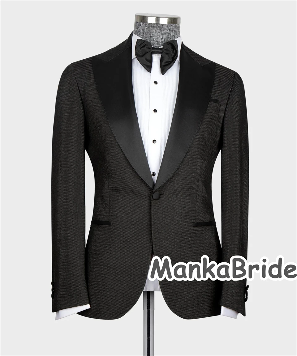 Zwart Repause Groomsman Smoking Maatwerk Heren Pakken 3 Stuks Blazer Vest Broek Formeel Prom Party Pak