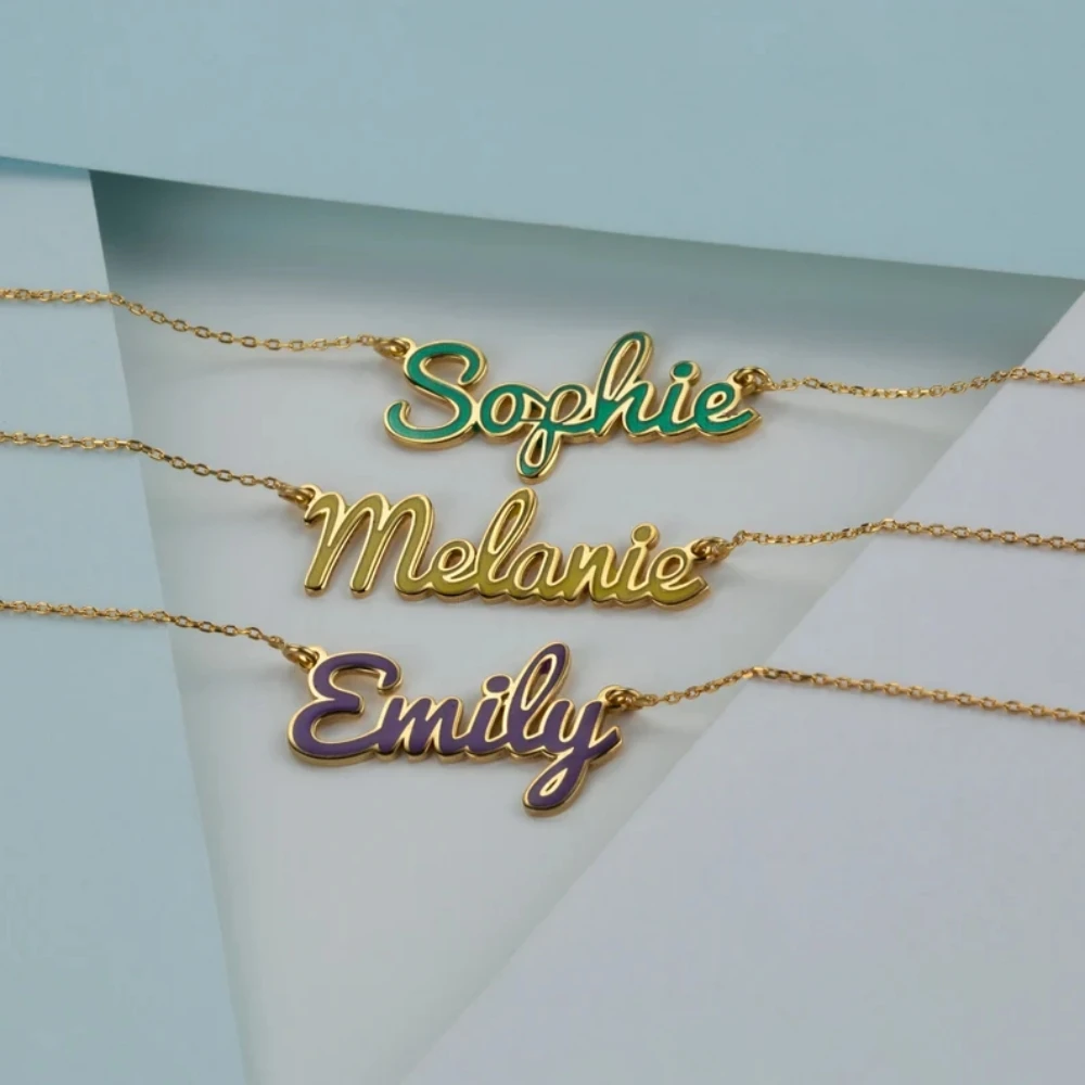 

Enamel Necklace Custom Name Necklaces Stainless Steel Pendant Dropoil Letter WIth Box O Chain Chocker Jewelry For Women Gift