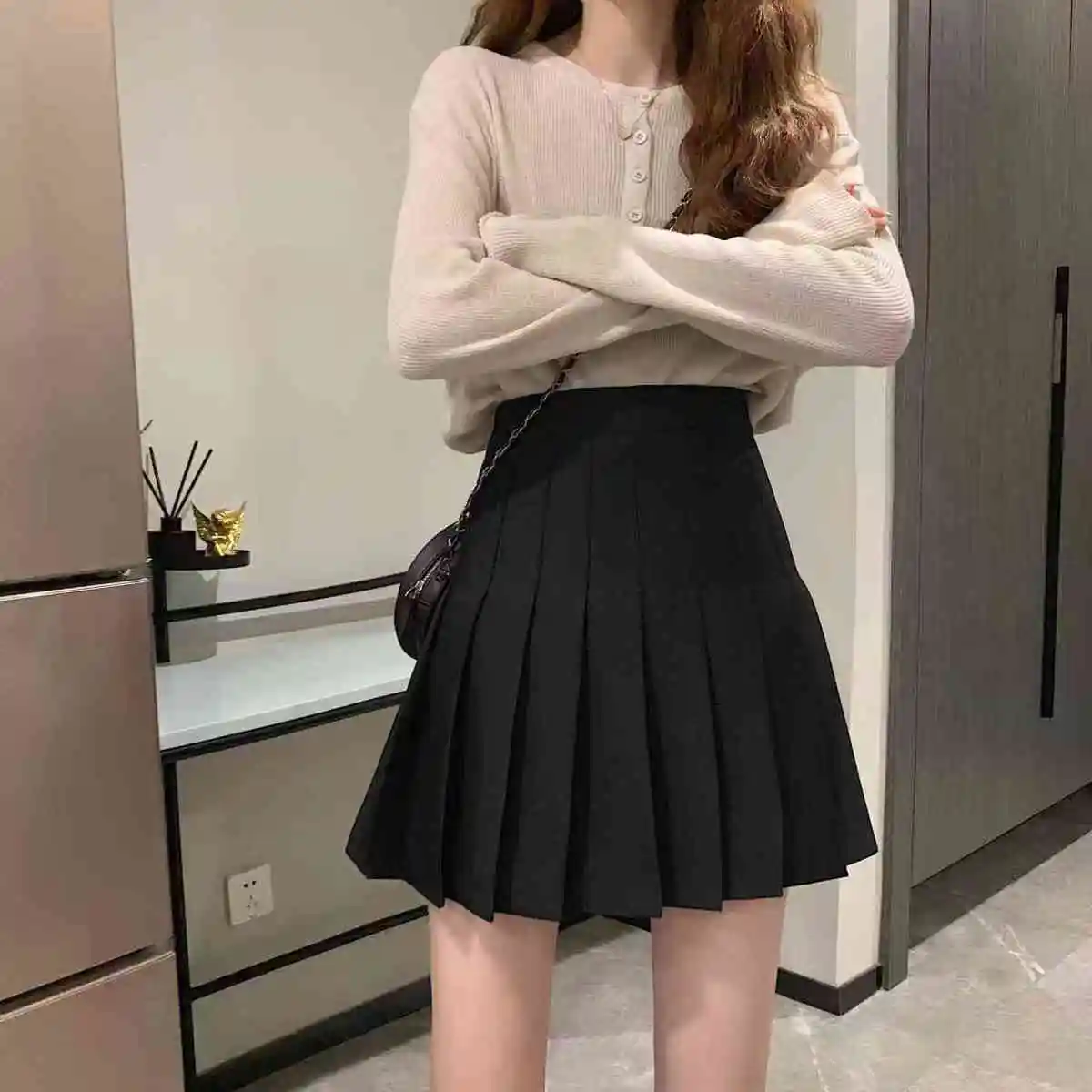 Women High-Waisted A-Line Pleated Mini Skirt Kawaii Lolita Preppy Style Trendy Casual Skirts for Women Collge Student Party