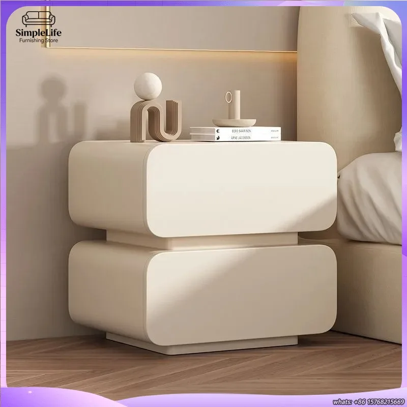 クリームウィンドベッドサイドテーブルシンプルモダン無垢材ナイトスタンド収納キャビネット寝室家庭用小型ナイトスタンド