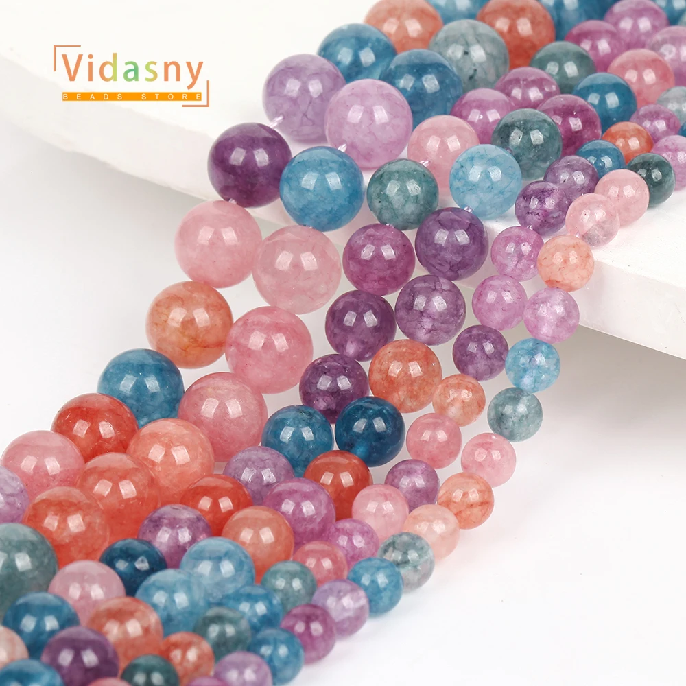 6/8/10 mm Natursteinperlen, bunter Chalcedon für die Schmuckherstellung, runde lose Perlen, DIY-Zubehör, Armband, 15 Zoll – Detail 5