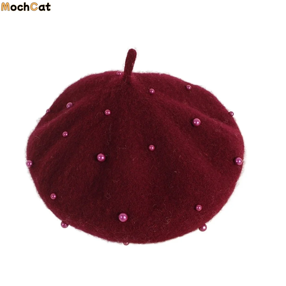 

Детский шерстяной берет Sweet Pearl, однотонный, утепленный, теплый, для малышей, в стиле художника