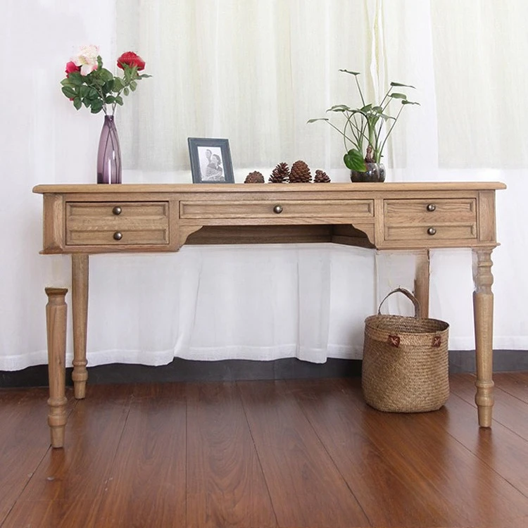 

American solid wood desk custom furniture study log oak engraved with drawers home student study table