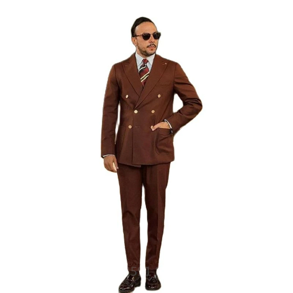 2024 Male Brown Suits Slim Fit 2 Pieces Fashion Elegant Classic Men Double Breasted Wedding clothing Groom Costume Homme