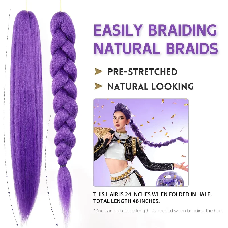2pcs Party Synthetic Purple Braiding Hair Long Straight DIY Braided Pony Tail Hairpiece Women Hair Accessories for Stage Party