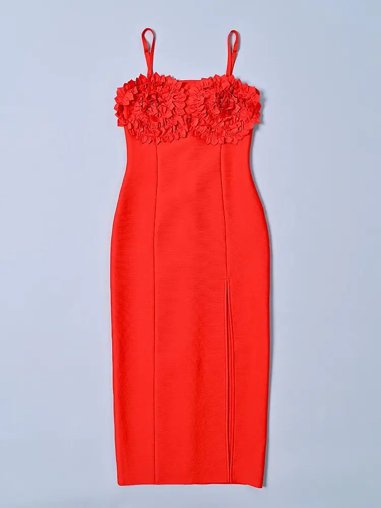 Abito floreale con fasciatura da donna elegante rosso staccabile senza spalline Spaghetti Abiti da festa di nozze Abito da sera sexy di lusso