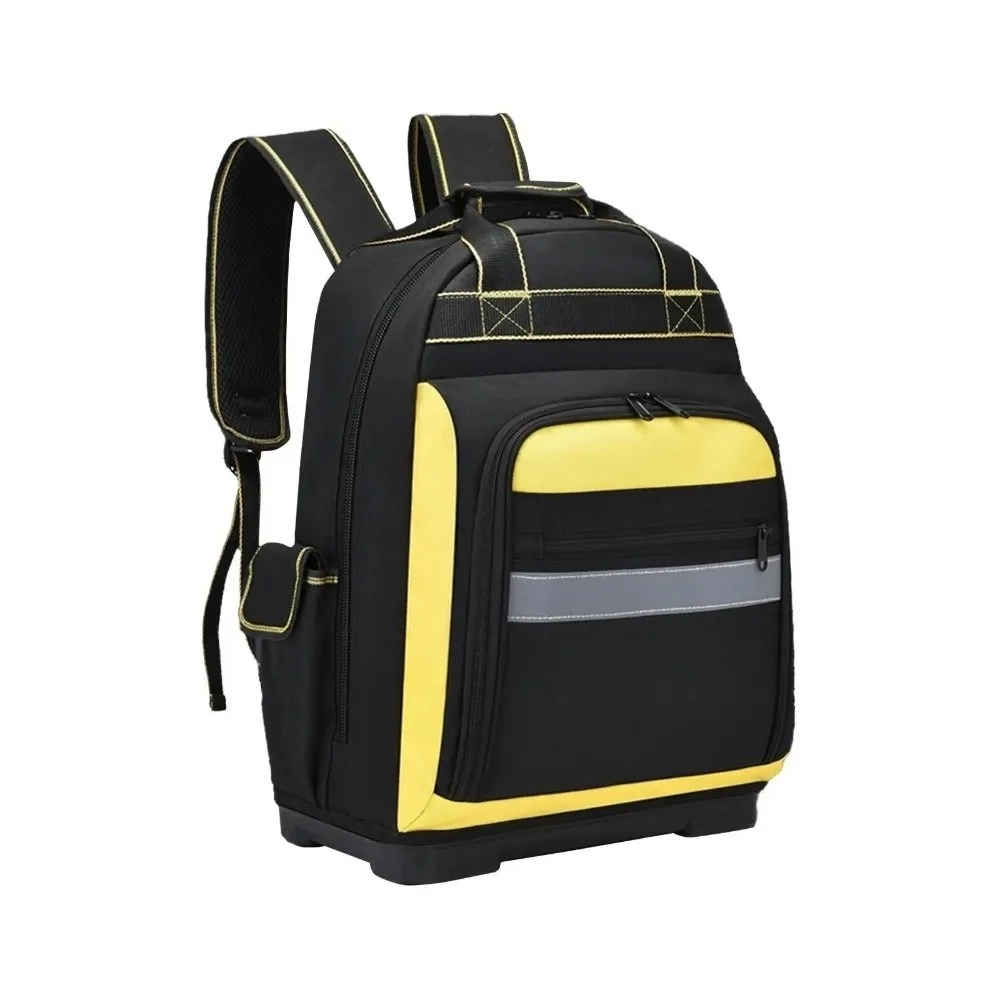 大容量ツールバックパック-厚手防水ヘビーデューティツールオーガナイザー-耐摩耗性ハードボトム付き電気技師用ツールバッグ