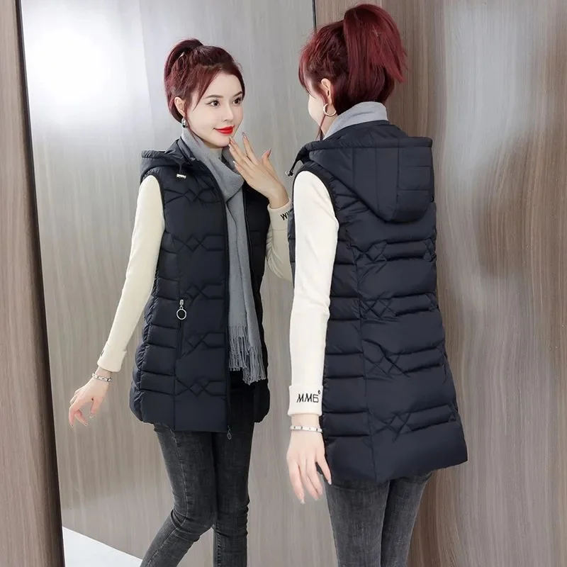 Women Long Puffer Jacket Fashion Korean Vest Coats Autumn Winter Warm Thickening Long Parkas Casual Loose Outwear Mujer