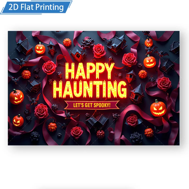 قطعة واحدة من نسيج الحائط Happy Haunting Halloween - ديكور القرع والورود المخيف