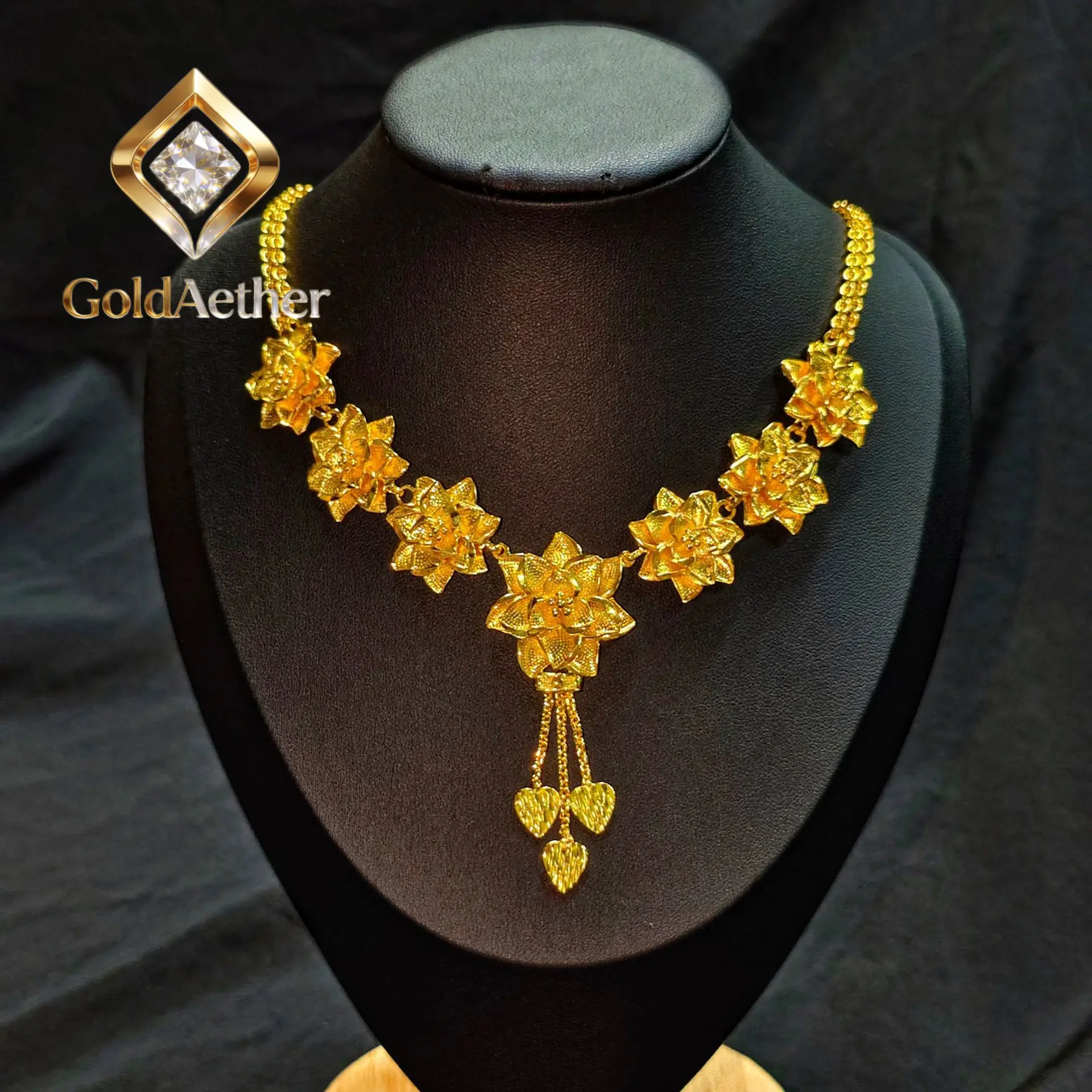 

Комплект женских украшений GoldNouveau Luxury: ожерелье и колье-лотос из чистого золота 24K 9999 пробы, Дубай, Ближний Восток