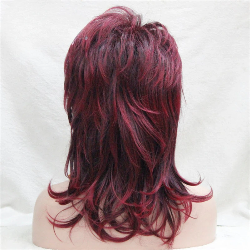 Long Soft Shaggy Layered Wine Red Ombre Classic Cap Full Synthetic Wig Women's Wigs