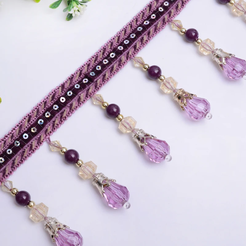 Tassel Fringe Trim Pumpkin Crystal Beaded Ribbon for Sewing Curtain Accessorie Lace Decoration