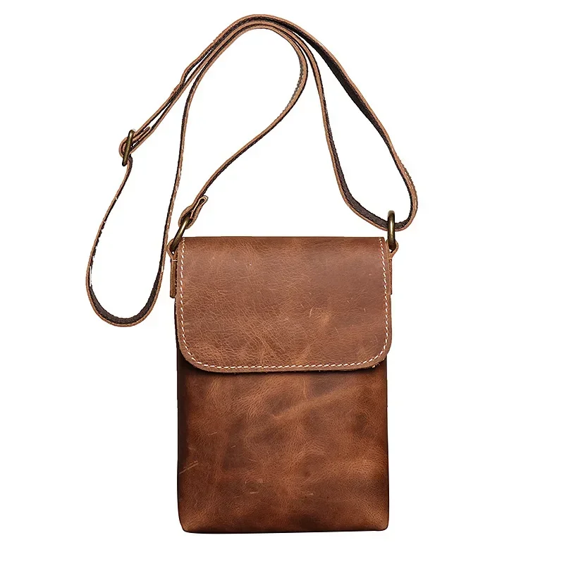 Nesitu Highend Vintage Brown Black Blue Top Grain Cowhide Genuine Leather Shoulder Mini Women Men Messenger Bag for Phone M3376