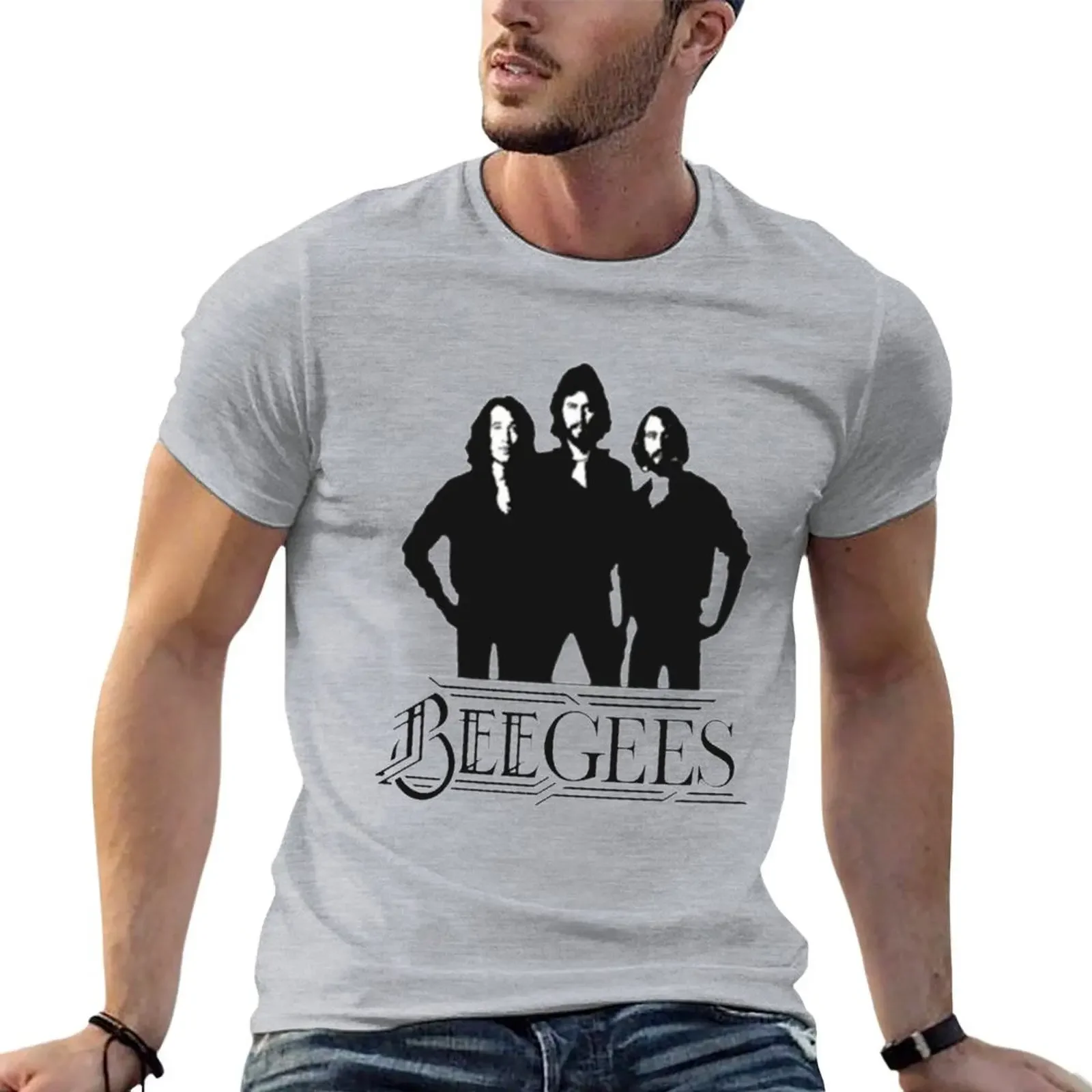 Art Bee Gees Best of American Rock Band Gift Men T-shirt korean fashion  customizeds  Outfits streetwear Short Sleeve  Cotton