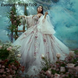 EVLAST Customized Glitter Quinceanera Dress Ball Gown 3D Flowers Applique Beaded Cape Sweet 16 Vestidos De XV 15 Anos TQD696