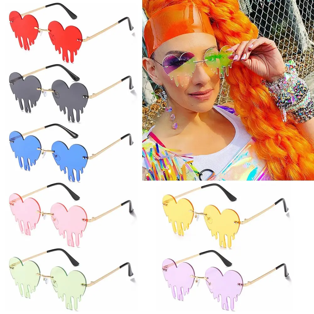 Halloween Funny Eyewear Holiday Party UV400 Tears Shape Sunglasses for Women Heart Rimless Sunglasses