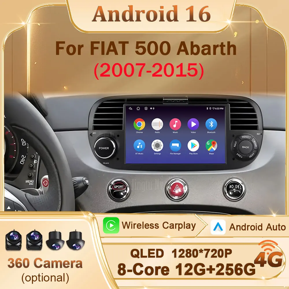 

Для FIAT 500 Abarth 2007-2015: DSP Стерео Carplay Android 16 Автомагнитола, Видео Мультимедийный Плеер, Разделенный Экран, GPS Навигация, WIFI