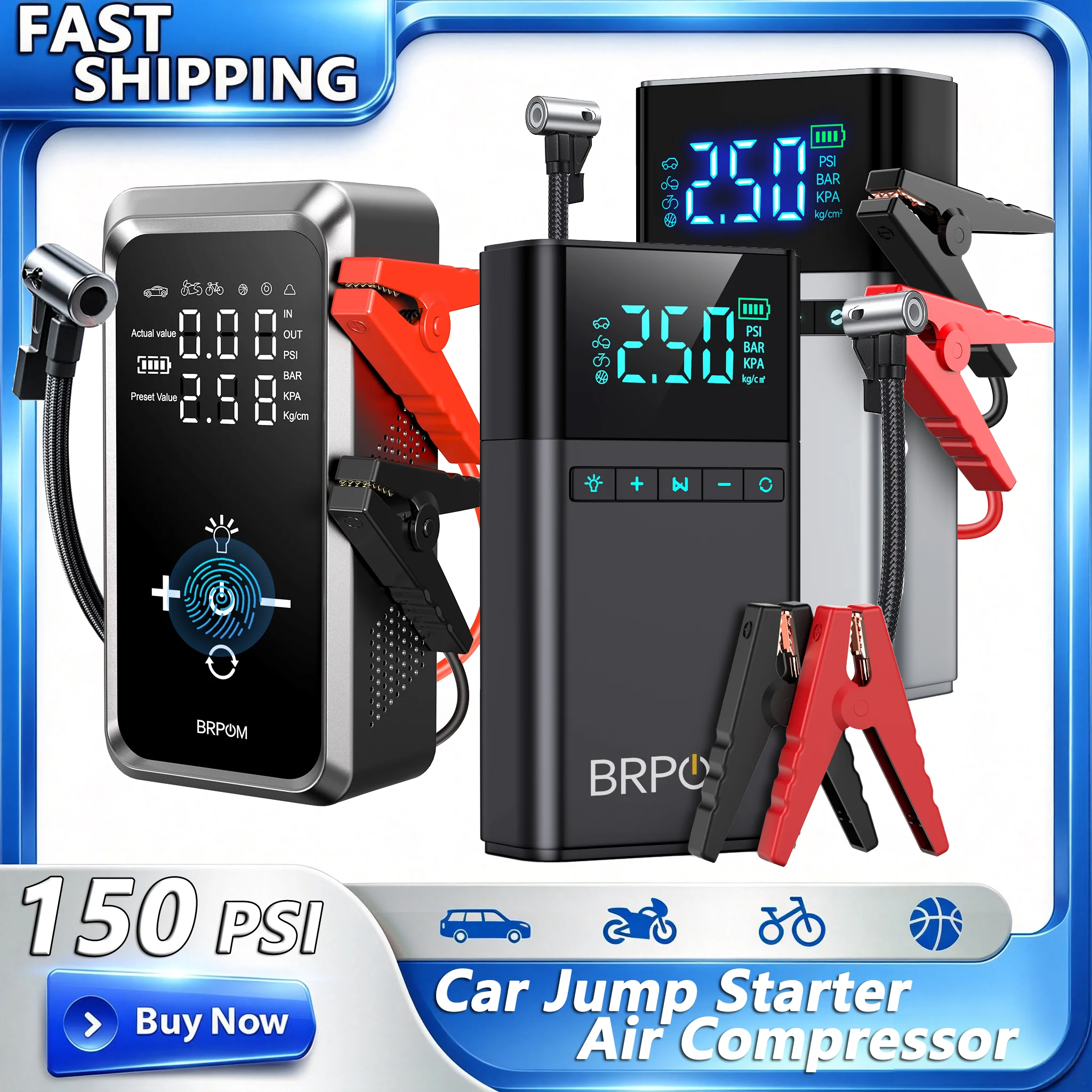 12V Auto-Starthilfe mit Luftkompressor 1500A Spitzenleistung Batterie-Booster 150PSI Luftpumpe Tragbare Powerbank Reifenfüller