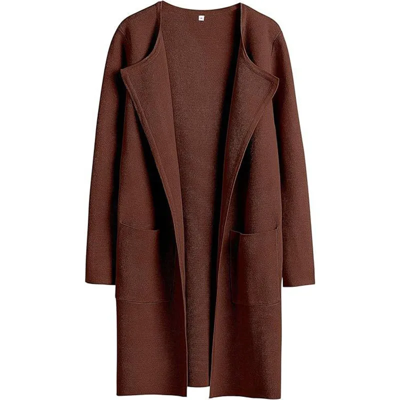 Manteau mi-long élégant en laine pour femmes avec poches, vêtements d'extérieur décontractés, manches longues, document solide, mode, automne, hiver, nouveau