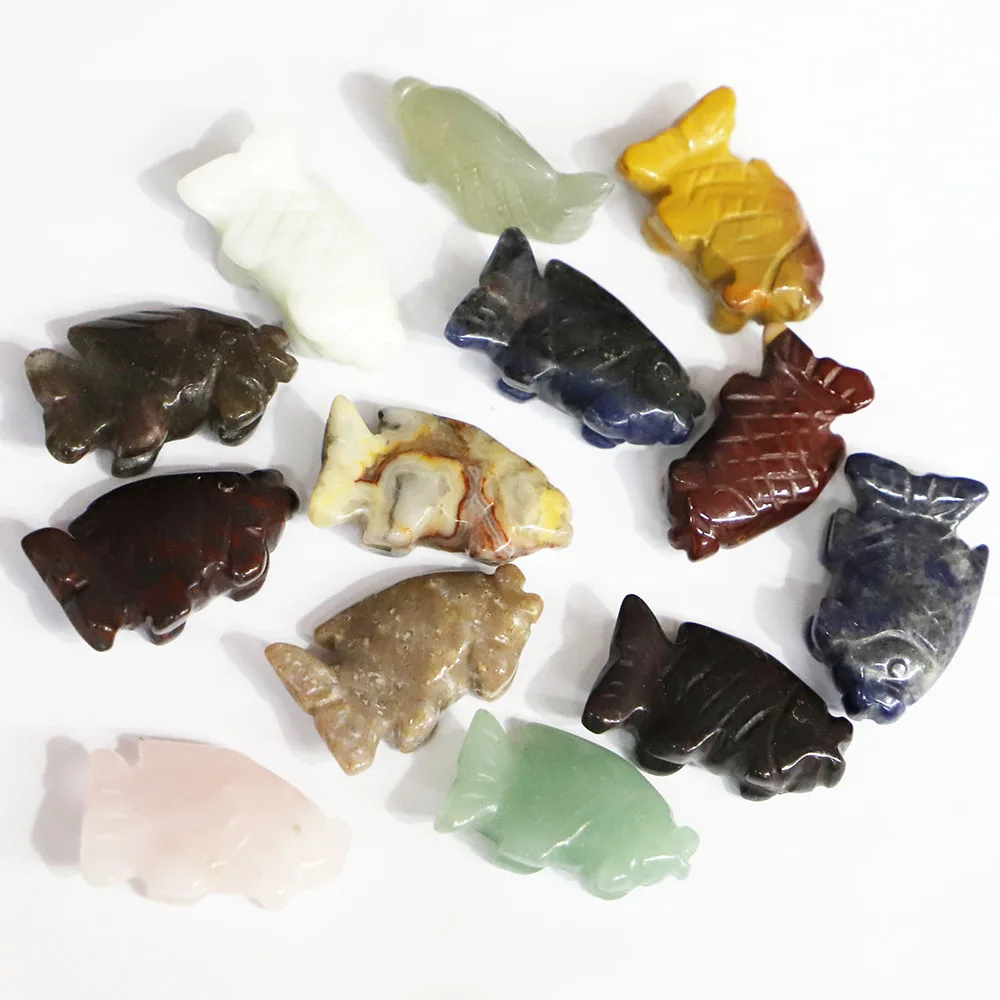 Natural Gemstone Fish Statue Ornament Carving Healing Crystal Animals Figurines Reiki Stones Home Room Decoration 6Pcs Wholesale