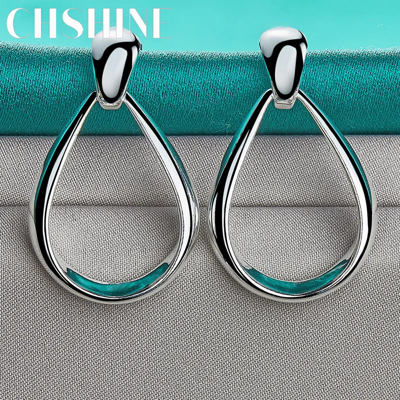 CHSHINE 925 Sterling Silver 22mm Water Drop A Pair of Earrings Smooth Eardrop for Ladies and Lover Banquet Party Fashion Jewelry