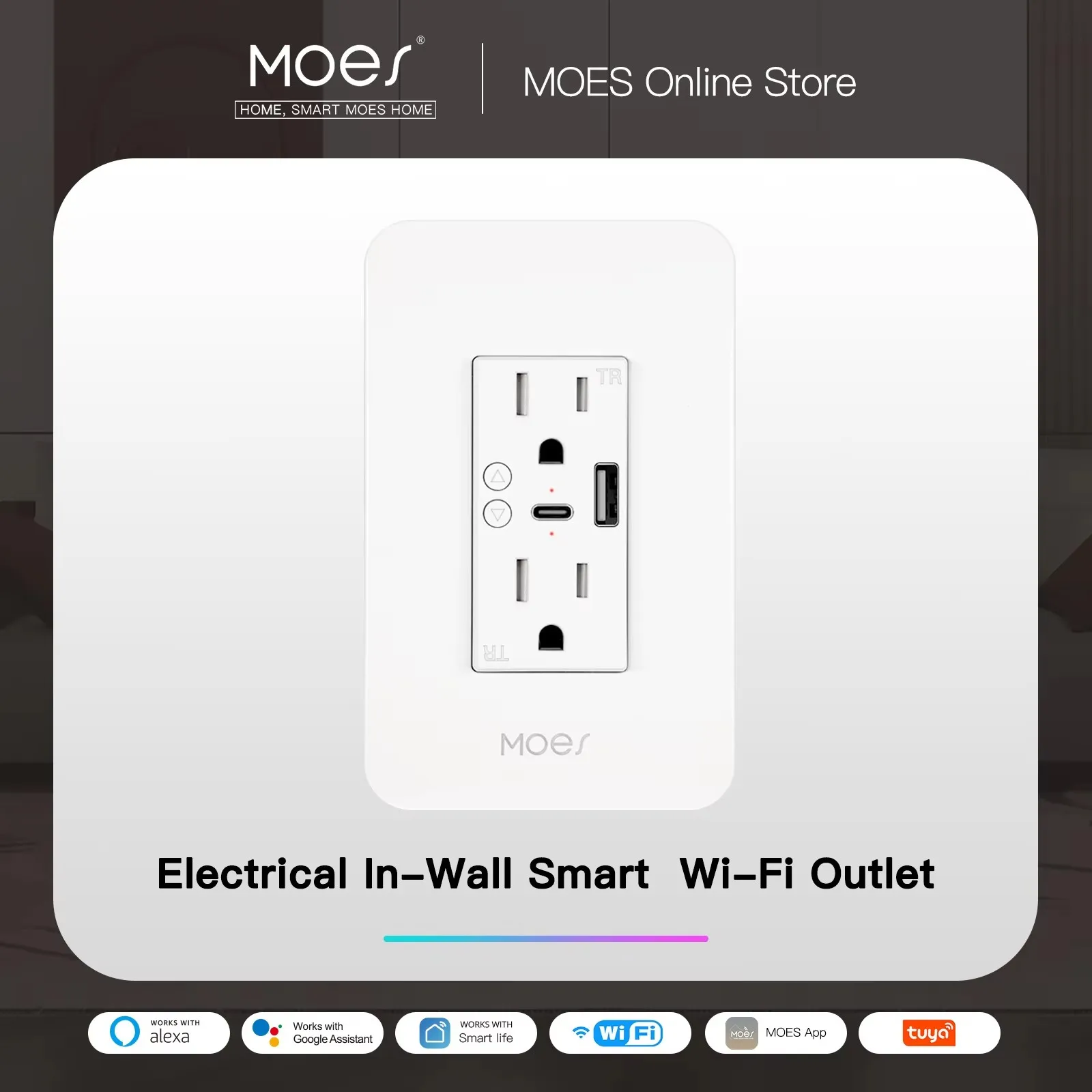 WiFi Enabled Smart Wall Socket, Type-C & USB Dual Outlets, Voice Control via Alexa Google Home